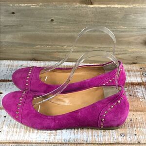 J. Crew Pink Suede Ballet Flats with Gold Beads